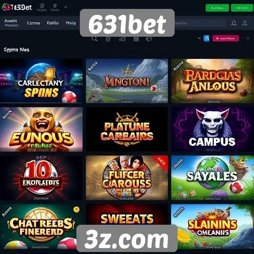 Variedade de jogos disponíveis na plataforma 631bet